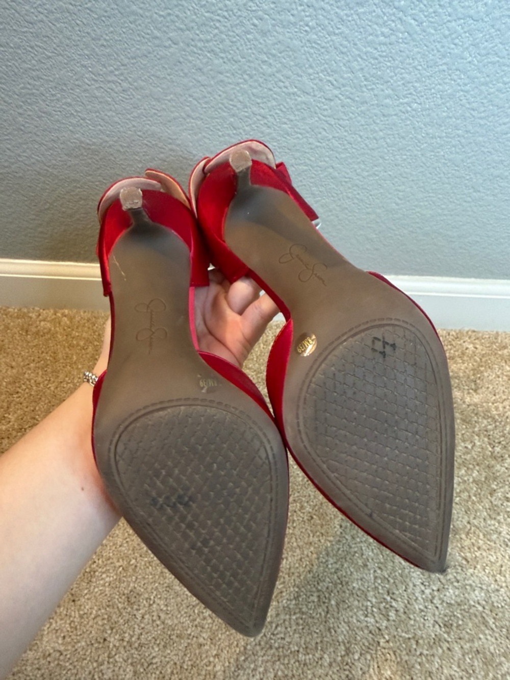 Jessica Simpson Bow Red Satin Pointed-Toe Ankle-Strap Heels with Bow Size 8 - Picture 7 of 8